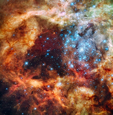 Những ngôi sao mới sinh màu xanh dương trong chòm sao có tên R136